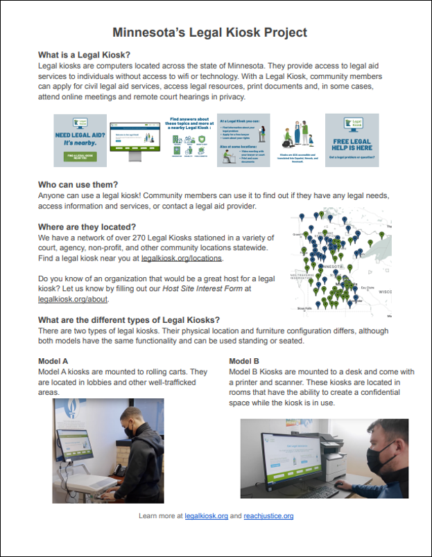 Legal Kiosk one-pager flier that is text-heavy and not accessible.